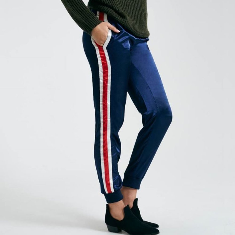 Almost Famous Blue Satin Joggers NWT LARGE